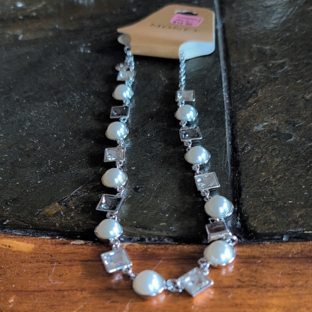 Monet Silver and Pearl Necklace